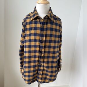 Tommy Bahama Navy and Mustard Checkered Shirt | Size 7/8 Medium